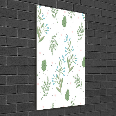 Quadro stampa su vetro acrilico verticale Foglie e cuore