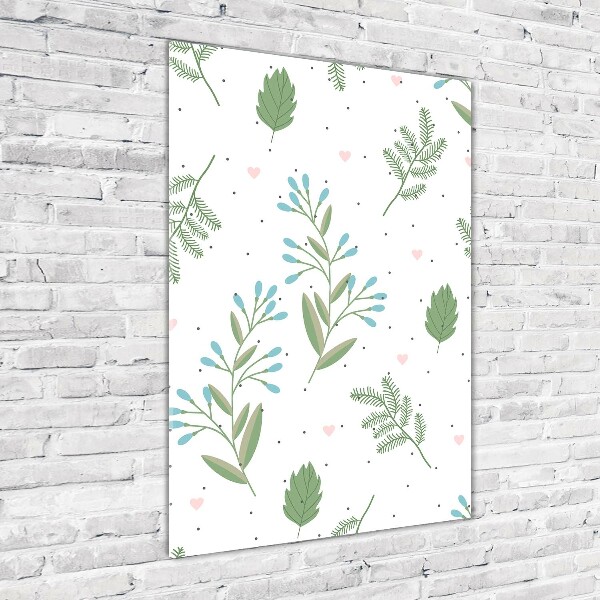 Quadro stampa su vetro acrilico verticale Foglie e cuore