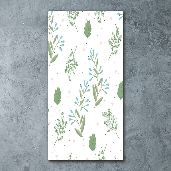 Quadro stampa su vetro acrilico verticale Foglie e cuore