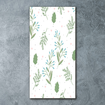 Quadro stampa su vetro acrilico verticale Foglie e cuore