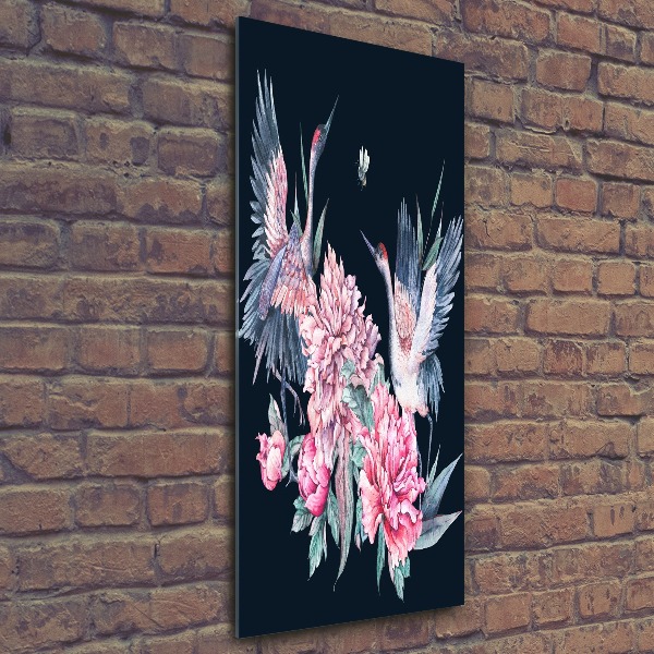 Quadro vetro acrilico verticale Gru e peonie