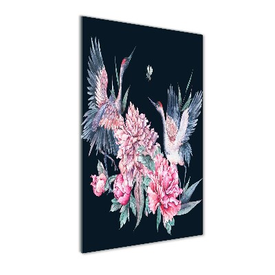 Quadro vetro acrilico verticale Gru e peonie