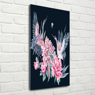 Quadro vetro acrilico verticale Gru e peonie