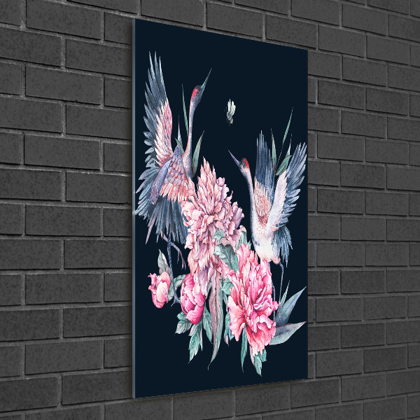 Quadro vetro acrilico verticale Gru e peonie