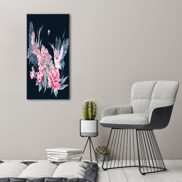 Quadro vetro acrilico verticale Gru e peonie