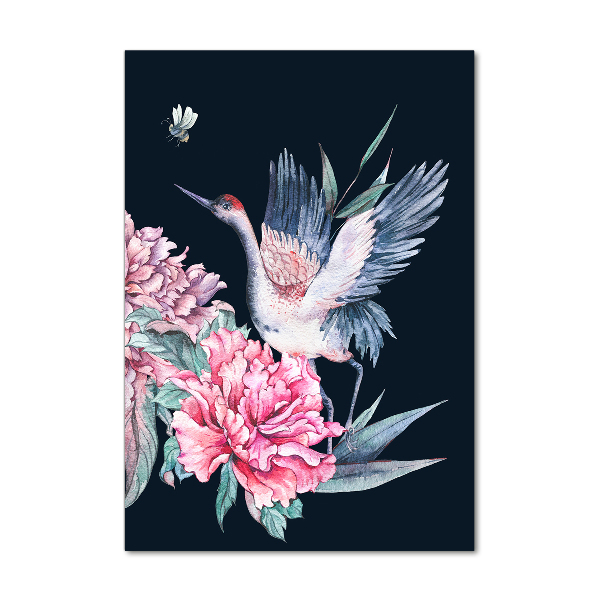Quadro vetro acrilico verticale Gru e peonie
