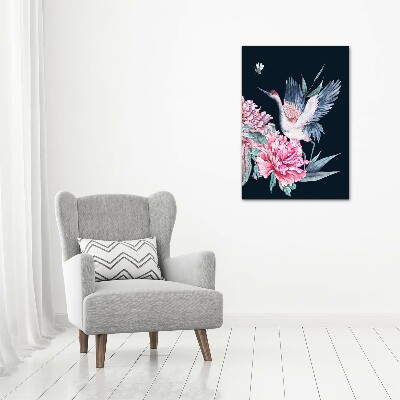 Quadro vetro acrilico verticale Gru e peonie