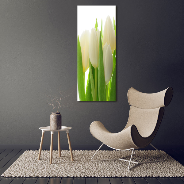 Quadro in vetro acrilico verticale Tulipani bianchi