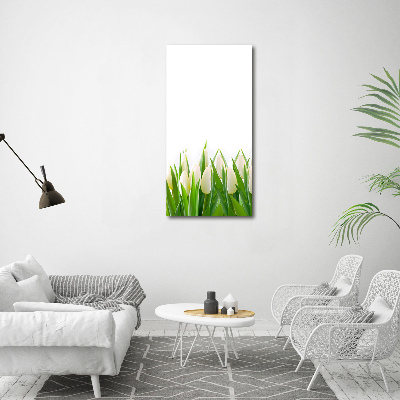 Quadro acrilico verticale Tulipani bianchi