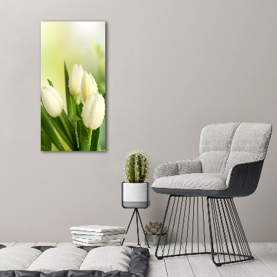 Quadro acrilico verticale Tulipani bianchi
