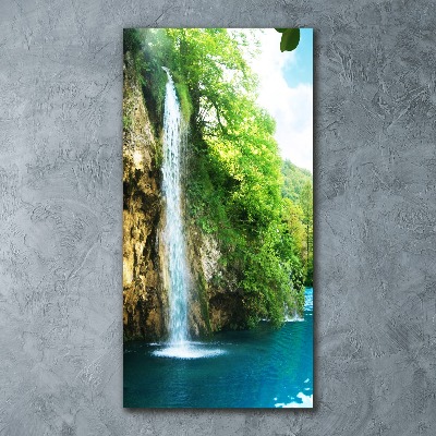 Quadro stampa su vetro acrilico verticale Cascata nella foresta