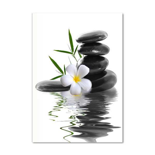 Quadro acrilico verticale Orchidea e pietre