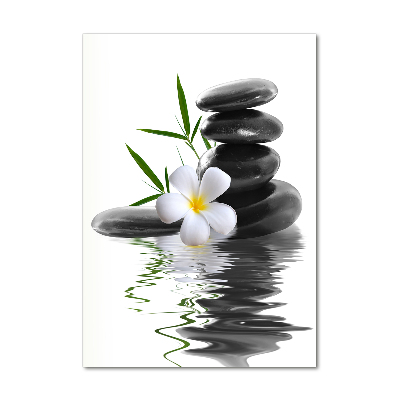 Quadro acrilico verticale Orchidea e pietre