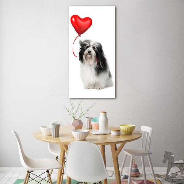 Quadro acrilico verticale Havanese con un palloncino