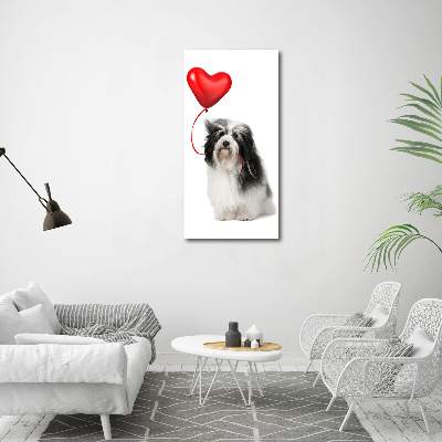 Quadro acrilico verticale Havanese con un palloncino