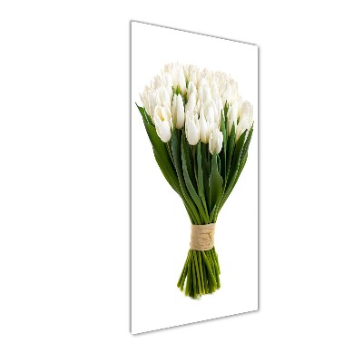 Quadro in vetro acrilico verticale Tulipani bianchi