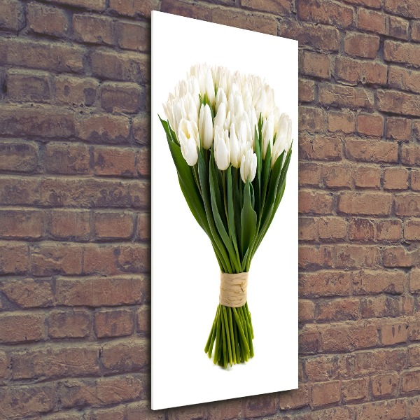 Quadro in vetro acrilico verticale Tulipani bianchi
