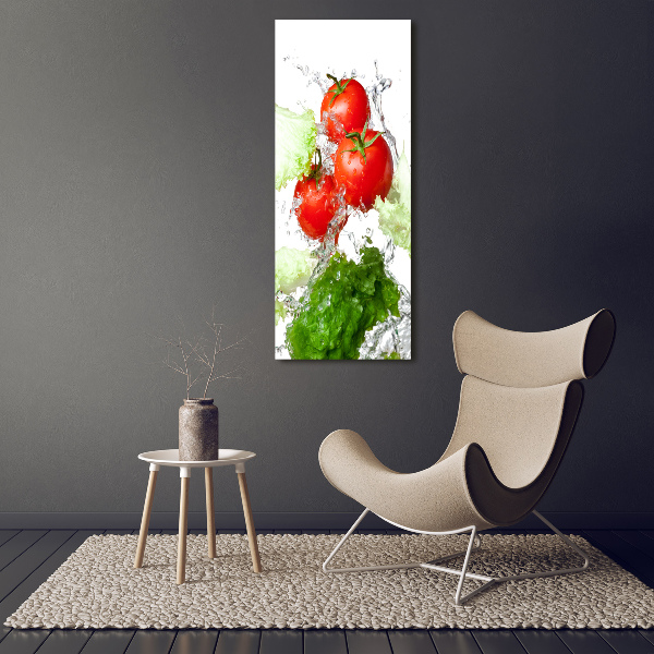 Quadro acrilico verticale Pomodori e lattuga