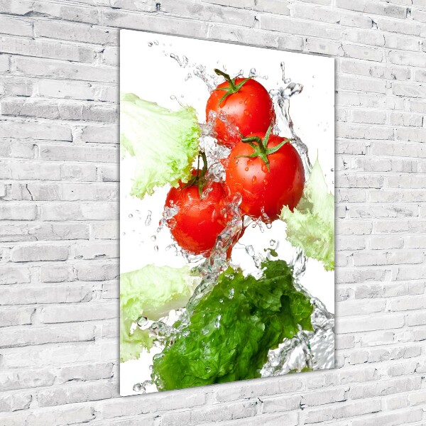 Quadro acrilico verticale Pomodori e lattuga