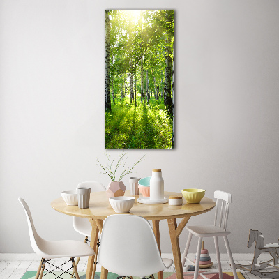 Quadro acrilico verticale Foresta di betulle