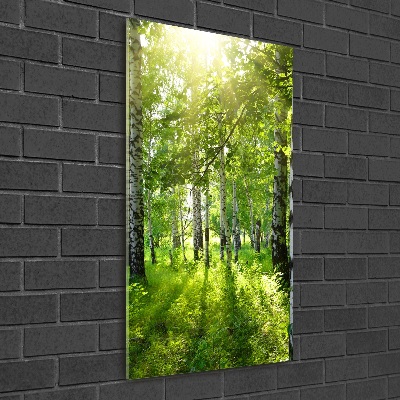 Quadro acrilico verticale Foresta di betulle