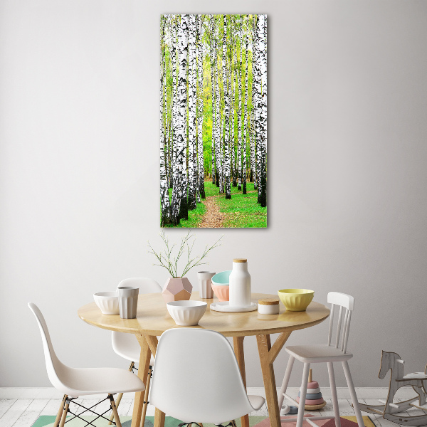 Quadro vetro acrilico verticale Foresta di betulle