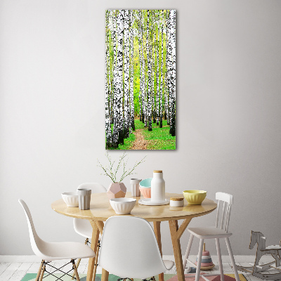 Quadro vetro acrilico verticale Foresta di betulle