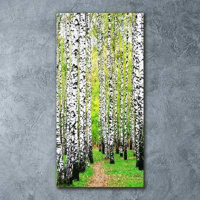 Quadro vetro acrilico verticale Foresta di betulle