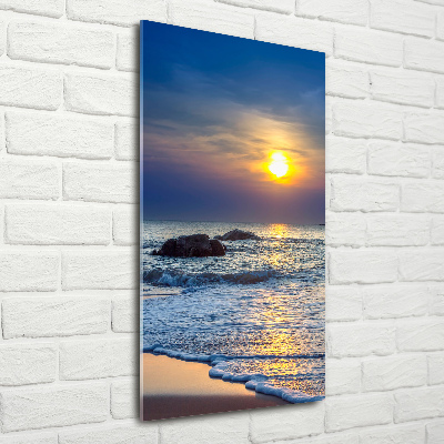 Quadro vetro acrilico verticale Spiaggia al tramonto