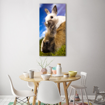 Quadro acrilico verticale Due conigli