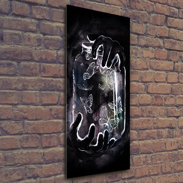 Quadro stampa su vetro acrilico verticale Farfalle in un barattolo