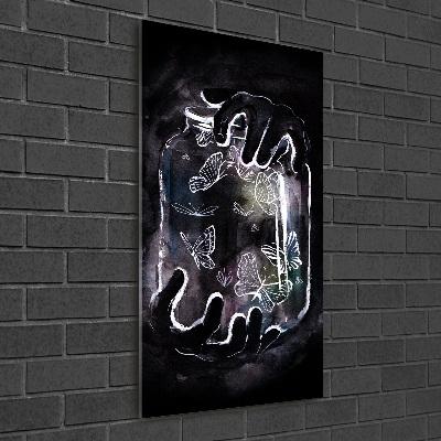 Quadro stampa su vetro acrilico verticale Farfalle in un barattolo