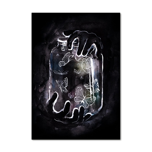 Quadro stampa su vetro acrilico verticale Farfalle in un barattolo