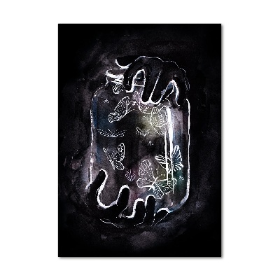 Quadro stampa su vetro acrilico verticale Farfalle in un barattolo