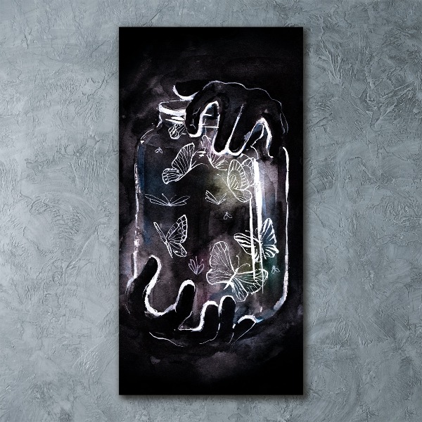 Quadro stampa su vetro acrilico verticale Farfalle in un barattolo