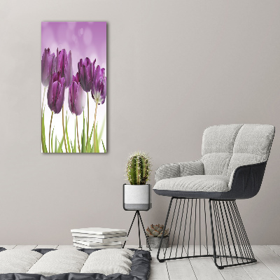 Quadro in vetro acrilico verticale Tulipani viola
