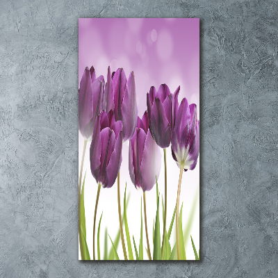 Quadro in vetro acrilico verticale Tulipani viola