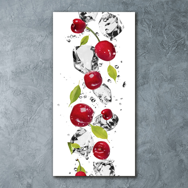 Quadro vetro acrilico verticale Ciliegie e acqua