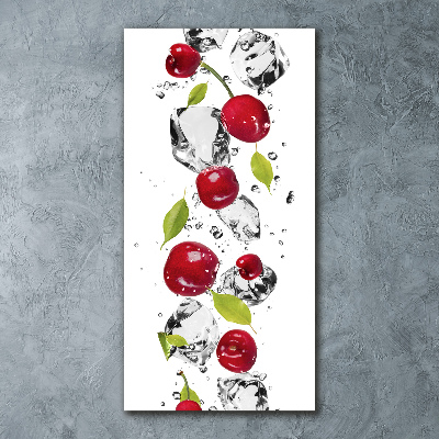 Quadro vetro acrilico verticale Ciliegie e acqua