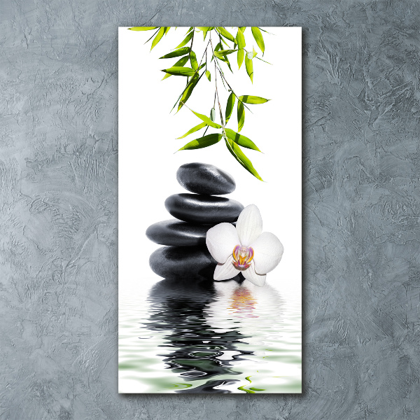 Quadro in vetro acrilico verticale Orchidea e pietre