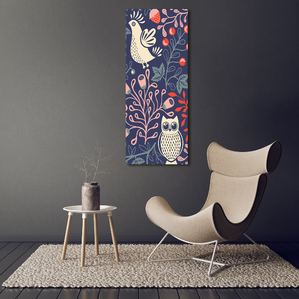 Quadro in vetro acrilico verticale Gallo, gallina, gufo