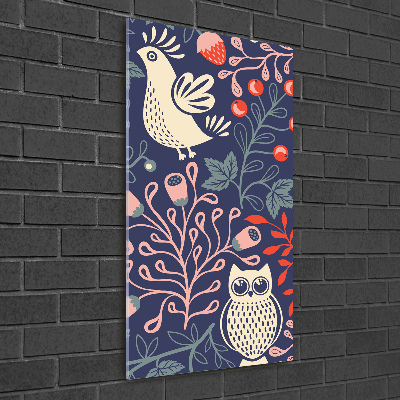 Quadro in vetro acrilico verticale Gallo, gallina, gufo