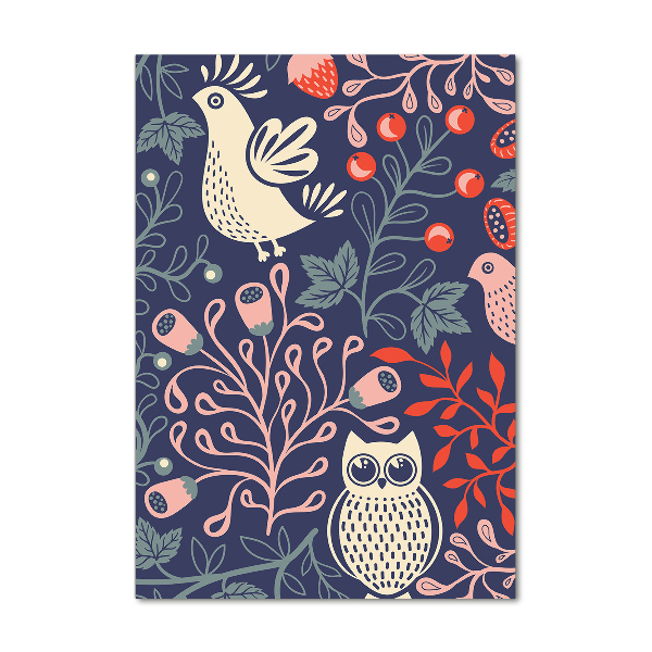 Quadro in vetro acrilico verticale Gallo, gallina, gufo