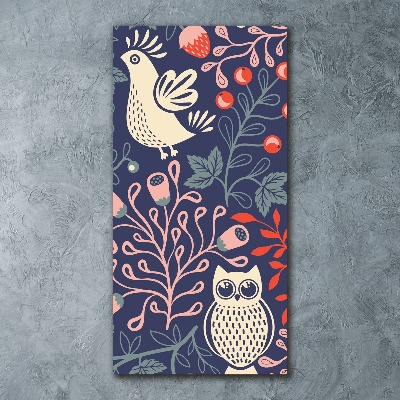 Quadro in vetro acrilico verticale Gallo, gallina, gufo