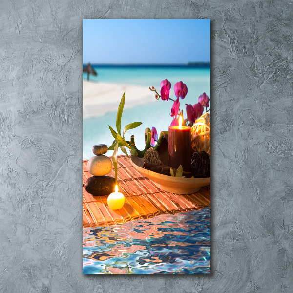 Quadro acrilico verticale Orchidea e bambù