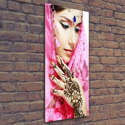 Quadro acrilico verticale Donna indiana