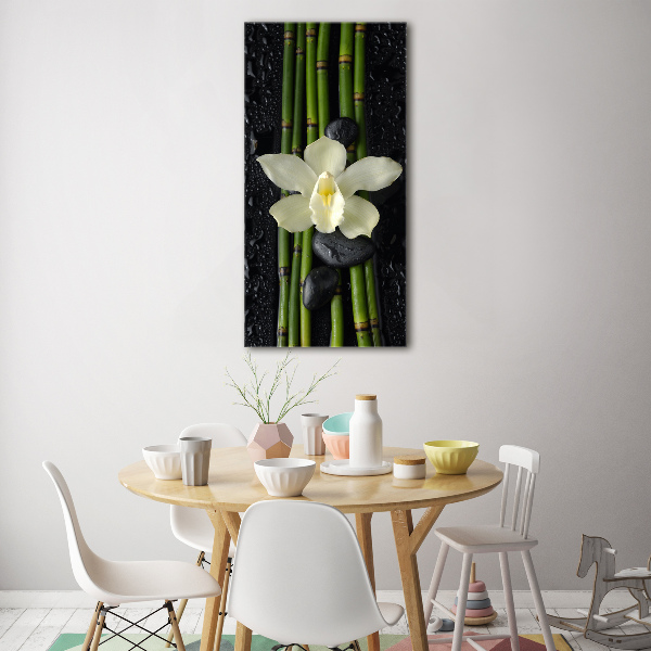 Quadro vetro acrilico verticale Orchidea e bambù