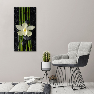 Quadro vetro acrilico verticale Orchidea e bambù