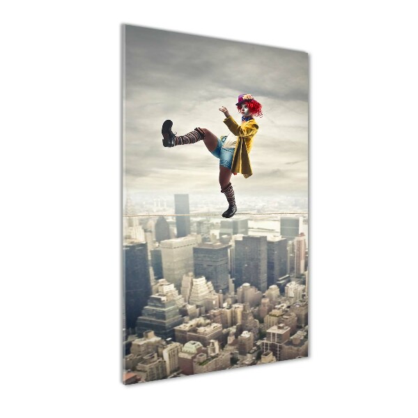 Quadro acrilico verticale Pagliaccio su una fune