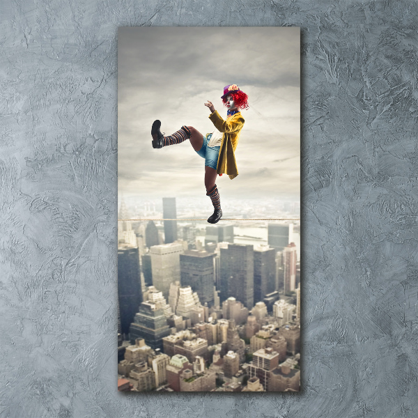 Quadro acrilico verticale Pagliaccio su una fune